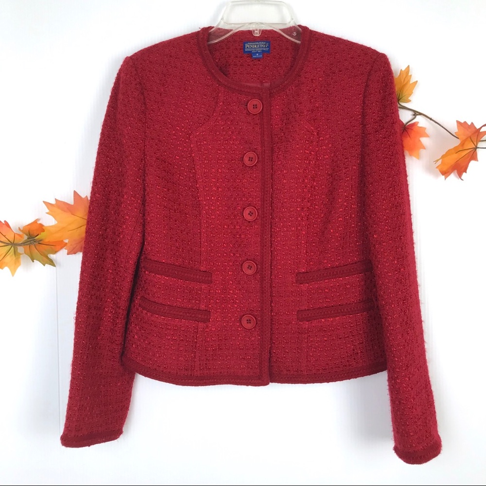 Pendleton Tweed Metallic Weave Red Blazer Jacket